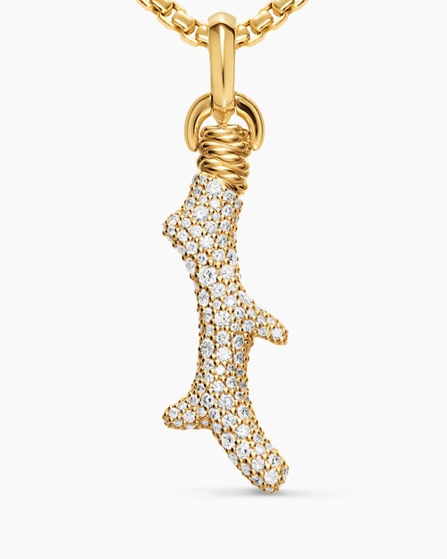 Womens Pavé Coral Amulet in 18K Yellow Gold with Diamonds, 35mm