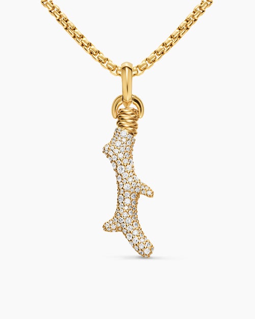 Womens Pavé Coral Amulet in 18K Yellow Gold with Diamonds, 35mm
