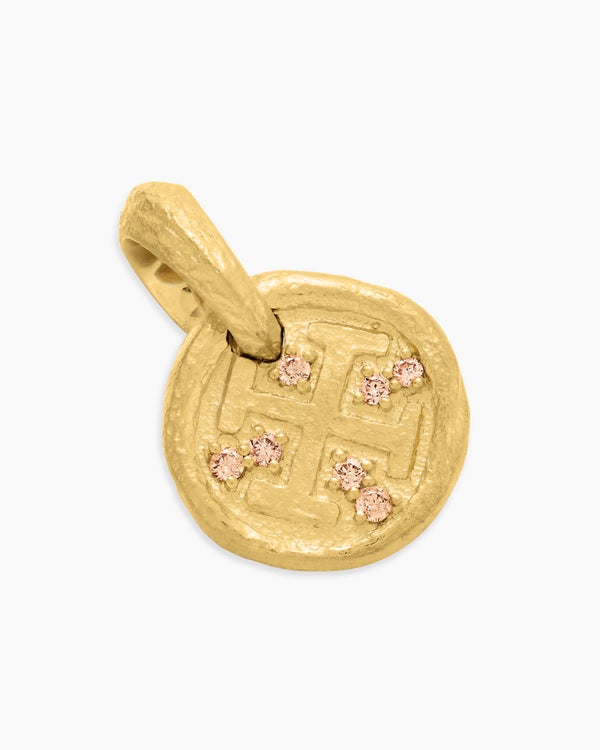 Shipwreck Coin Amulet in 18K Yellow Gold with Cognac Diamonds, 10.5mm