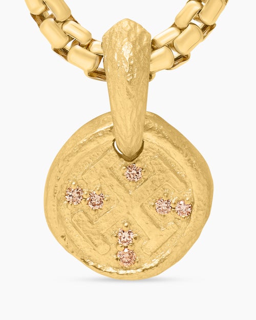 Mens Shipwreck Coin Amulet in 18K Yellow Gold with Cognac Diamonds, 10.5mm