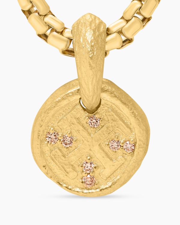 Shipwreck Coin Amulet in 18K Yellow Gold with Cognac Diamonds, 10.5mm