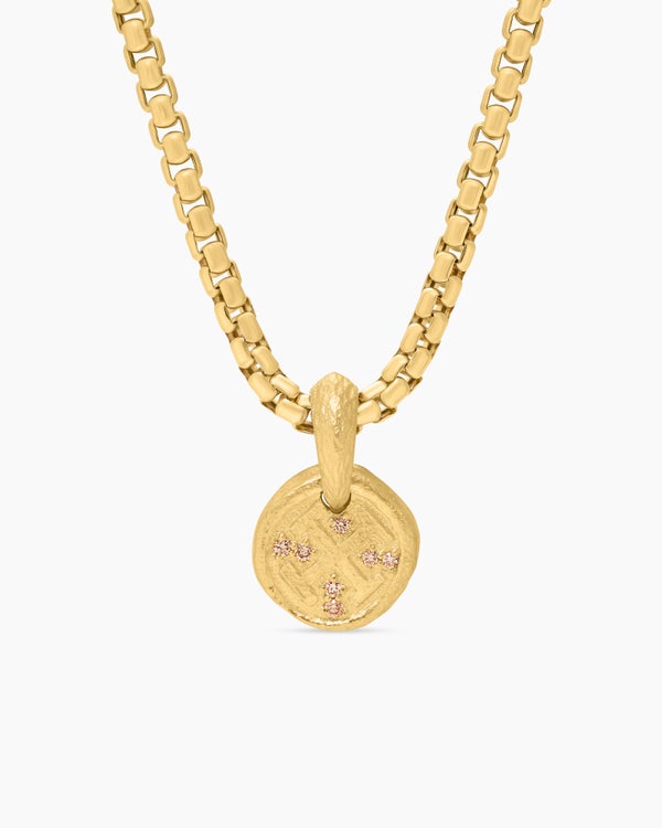 Shipwreck Coin Amulet in 18K Yellow Gold with Cognac Diamonds, 10.5mm