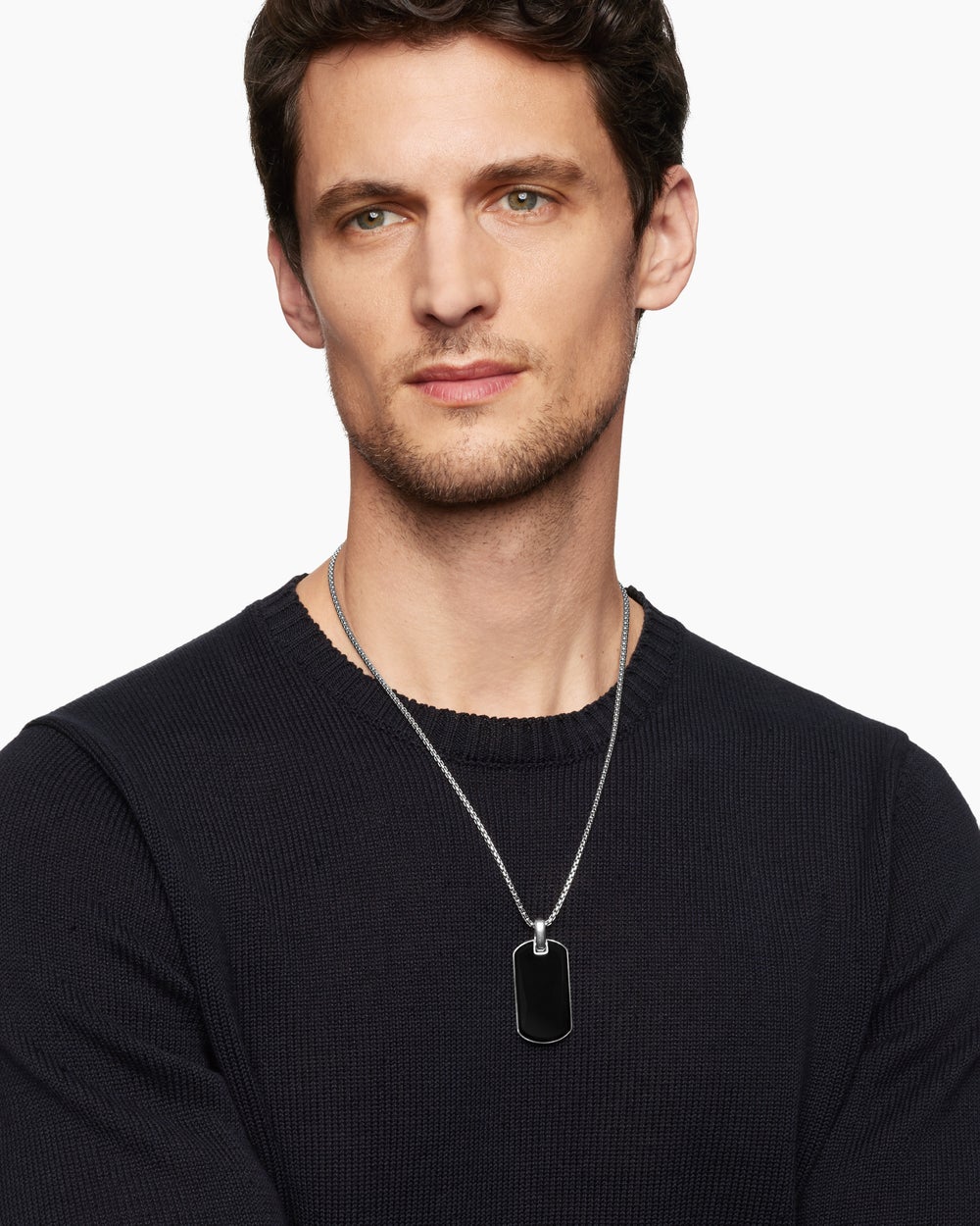 Médaille Chevron en argent massif avec onyx noir, 42 mm homme