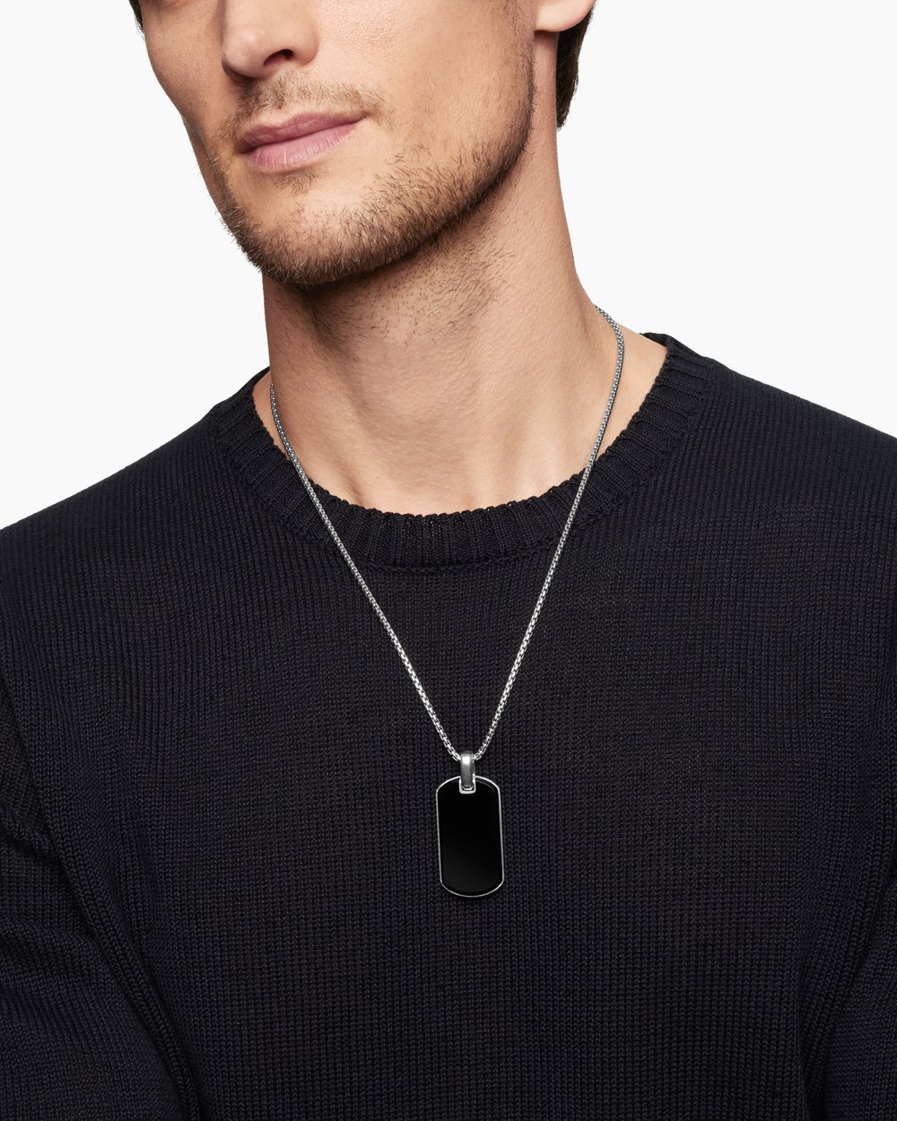 Médaille Chevron en argent massif avec onyx noir, 42 mm homme