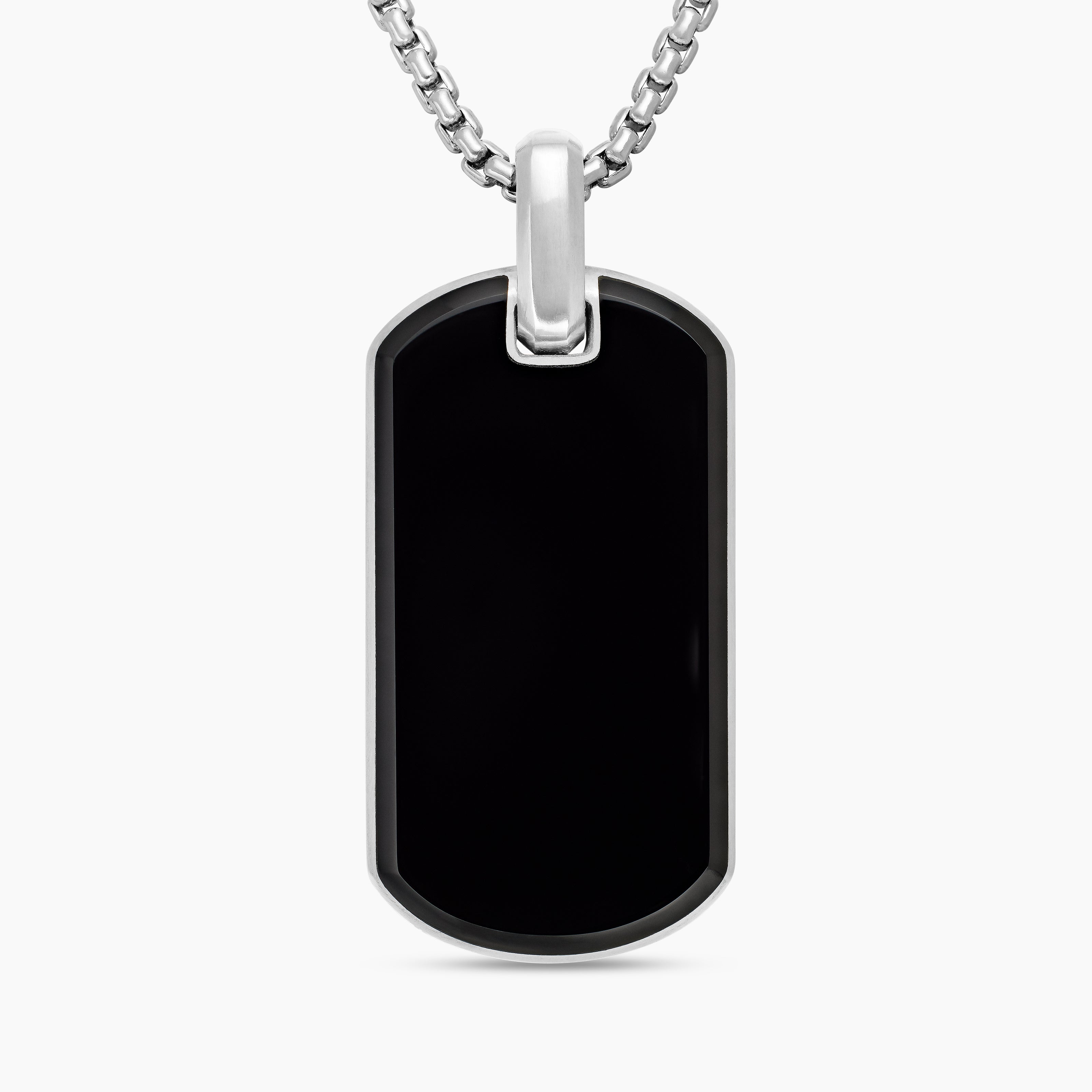 Mens Chevron Tag in Sterling Silver with Black Onyx, 42mm