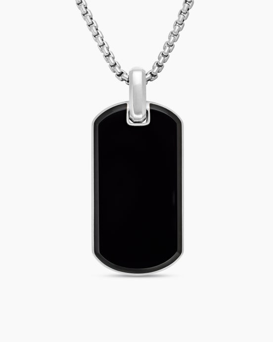 Chevron Tag in Sterling Silver with Black Onyx, 42mm