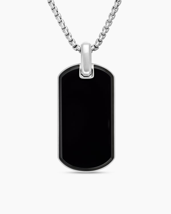 Chevron Tag in Sterling Silver with Black Onyx, 42mm