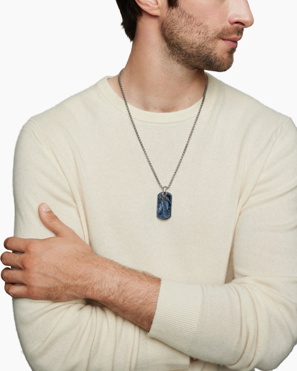Médaille Chevron en argent massif avec piétersite, 42 mm homme