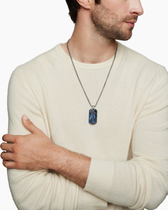 Chevron Tag in Sterling Silver with Pietersite, 42mm