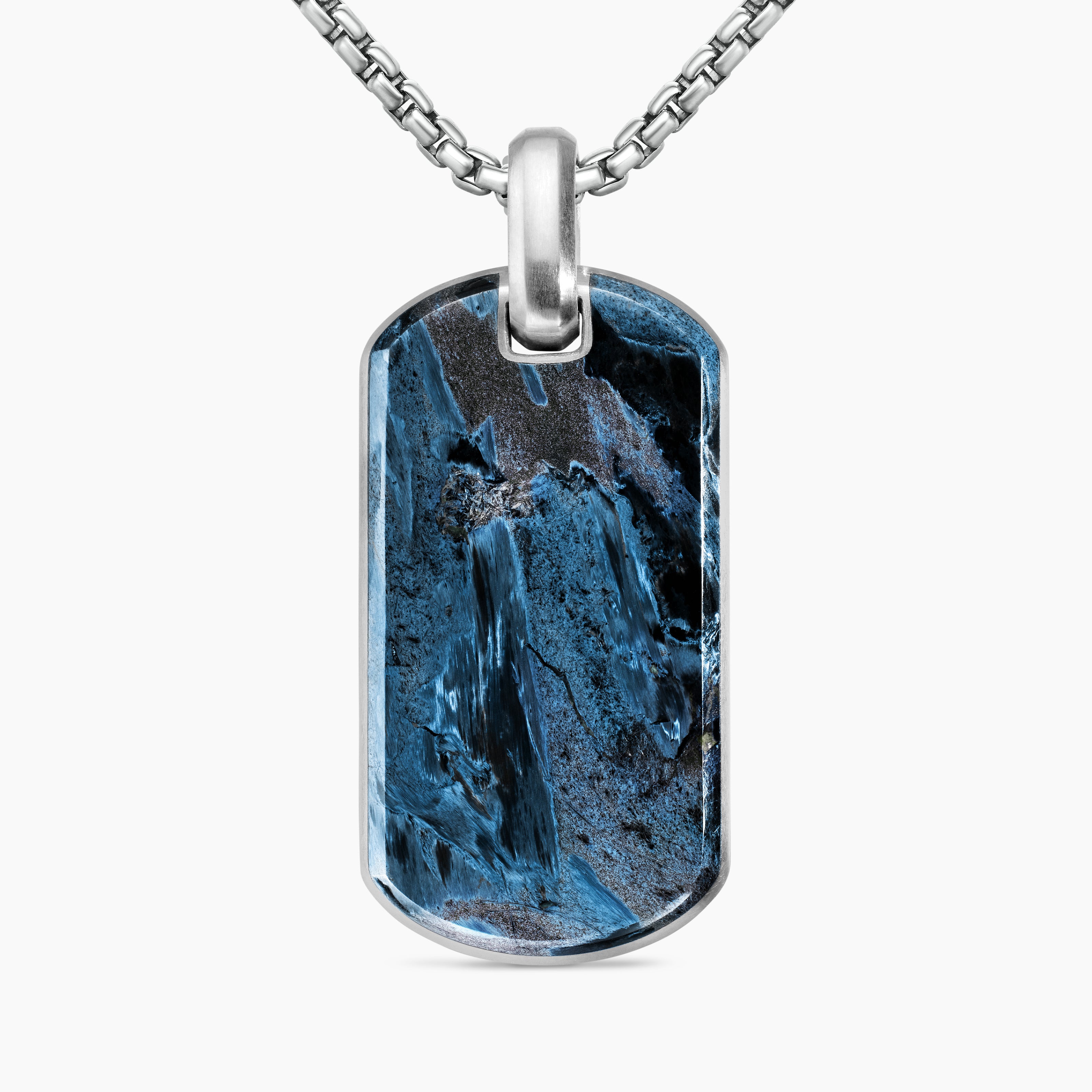 Mens Chevron Tag in Sterling Silver with Pietersite, 42mm