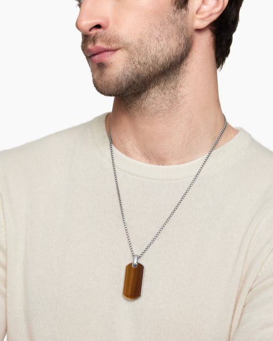 Chevron Tag in Sterling Silver with Tigers Eye, 42mm