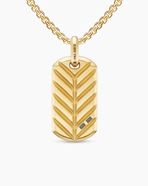 Mens Chevron Tag in 18K Yellow Gold with Black Diamonds, 35mm