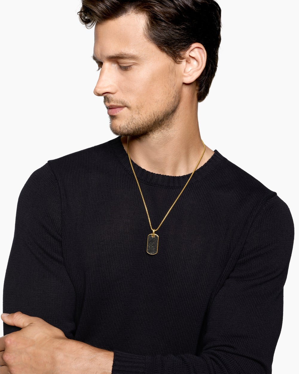 Médaille Chevron en or jaune 18 carats avec diamants noirs, 35 mm hommes