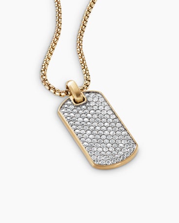Chevron Tag in 18K Yellow Gold with Diamonds, 35mm