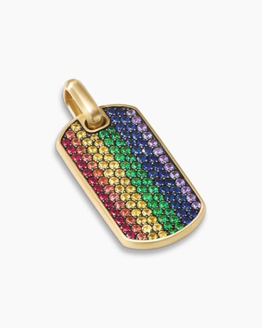Chevron Tag in 18K Yellow Gold with Rainbow Pavé, 35mm