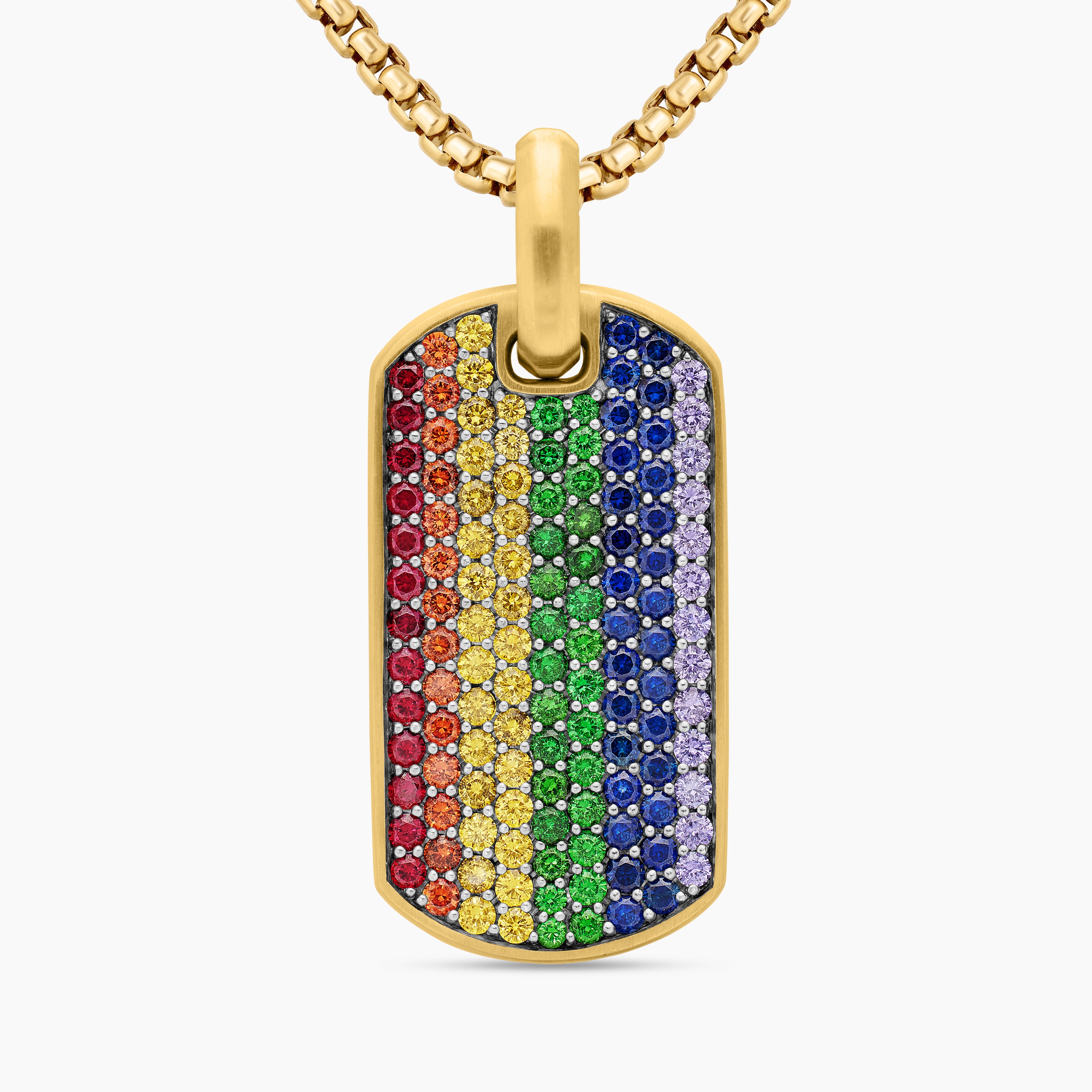 Mens Chevron Tag in 18K Yellow Gold with Rainbow Pav&eacute;, 35mm