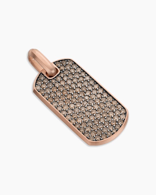 Mens Chevron Tag in 18K Rose Gold with Cognac Diamonds, 35mm