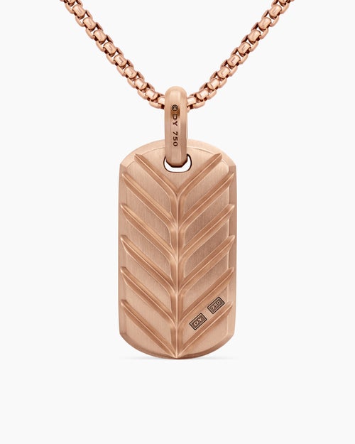 Mens Chevron Tag in 18K Rose Gold with Cognac Diamonds, 35mm