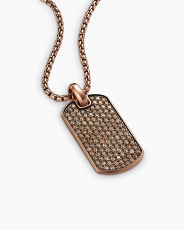 Chevron Tag in 18K Rose Gold with Cognac Diamonds, 35mm