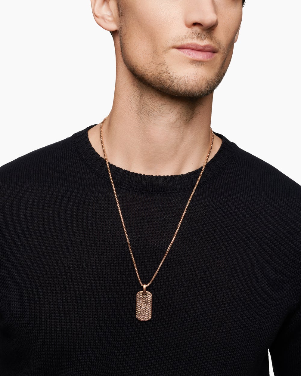 Médaille Chevron en or rose 18 carats avec diamants cognac, 35 mm hommes