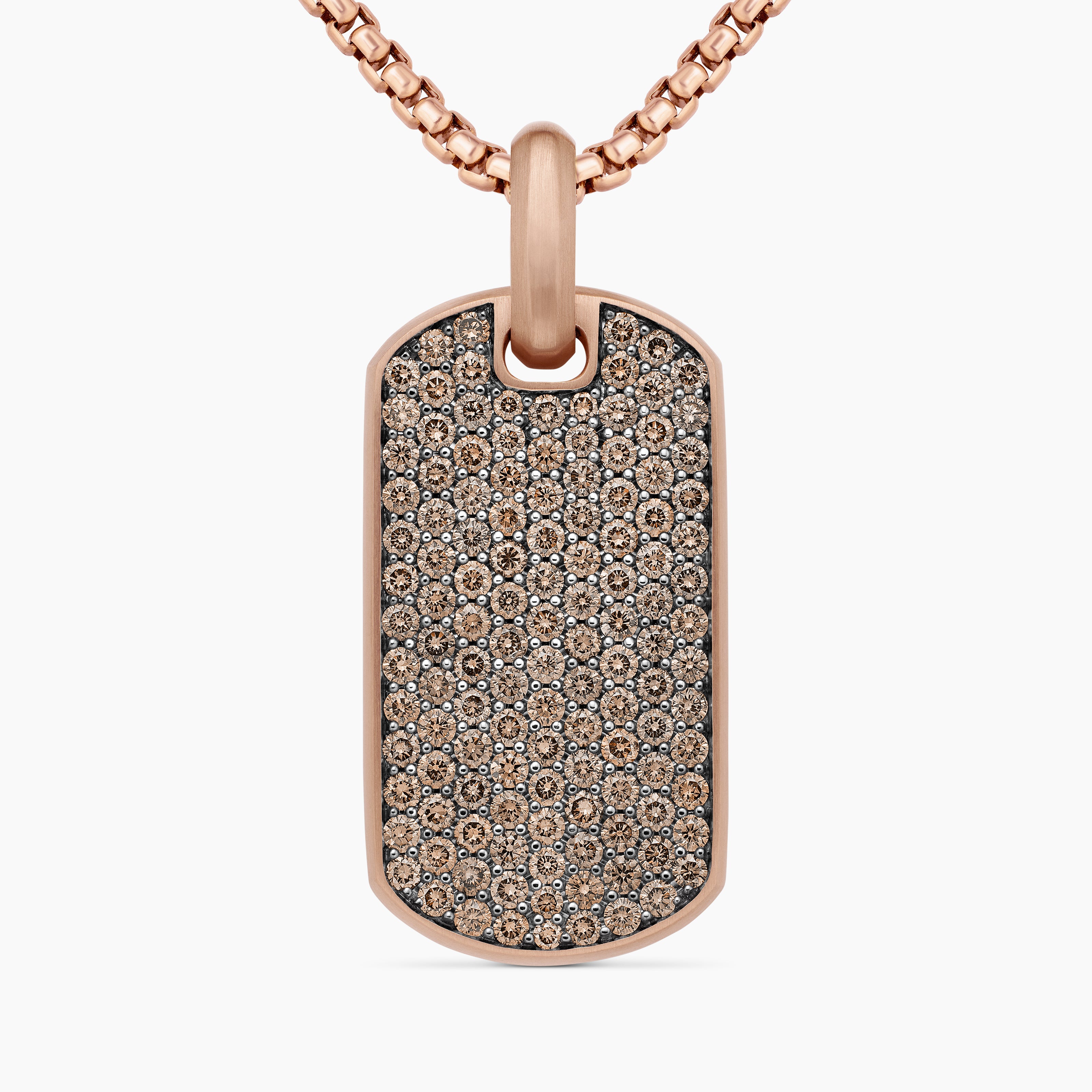 Mens Chevron Tag in 18K Rose Gold with Cognac Diamonds, 35mm