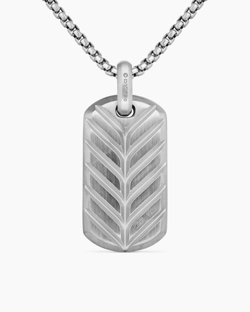 Mens Chevron Tag in 18K White Gold with Paraiba Tourmalines, 35mm