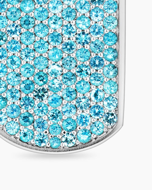 Mens Chevron Tag in 18K White Gold with Paraiba Tourmalines, 35mm
