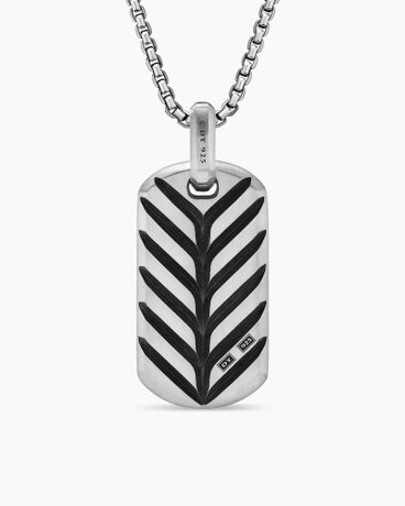 Chevron Tag in Sterling Silver with Black Diamonds, 35mm