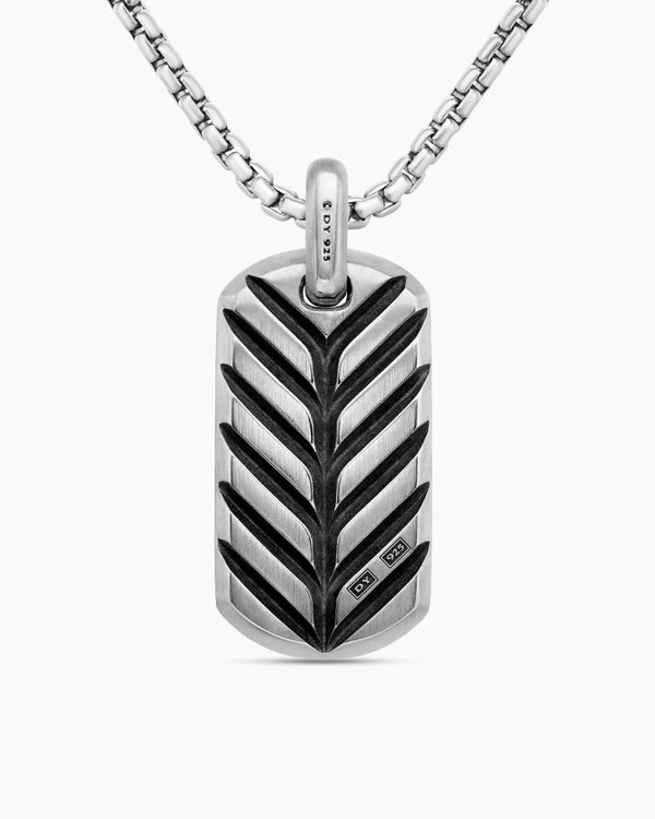 Chevron Tag in Sterling Silver with Black Diamonds, 35mm