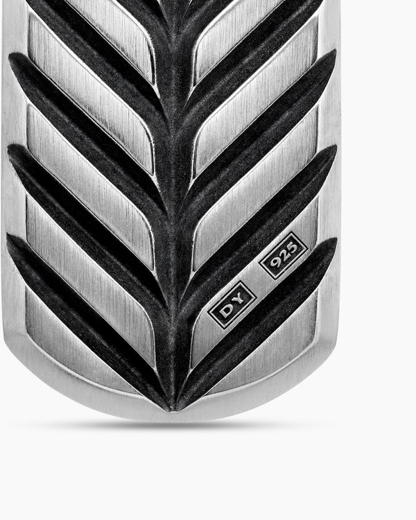 Chevron Tag in Sterling Silver with Black Diamonds, 35mm