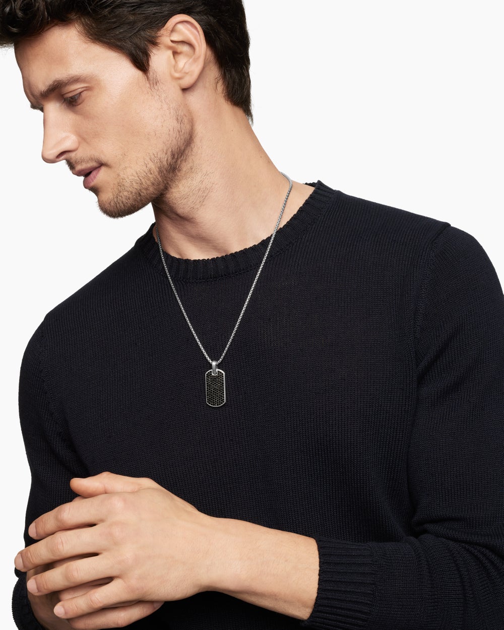 Médaille Chevron en argent sterling avec diamants noirs, 35 mm hommes