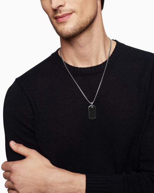 Mens Chevron Tag in Sterling Silver with Black Diamonds, 35mm
