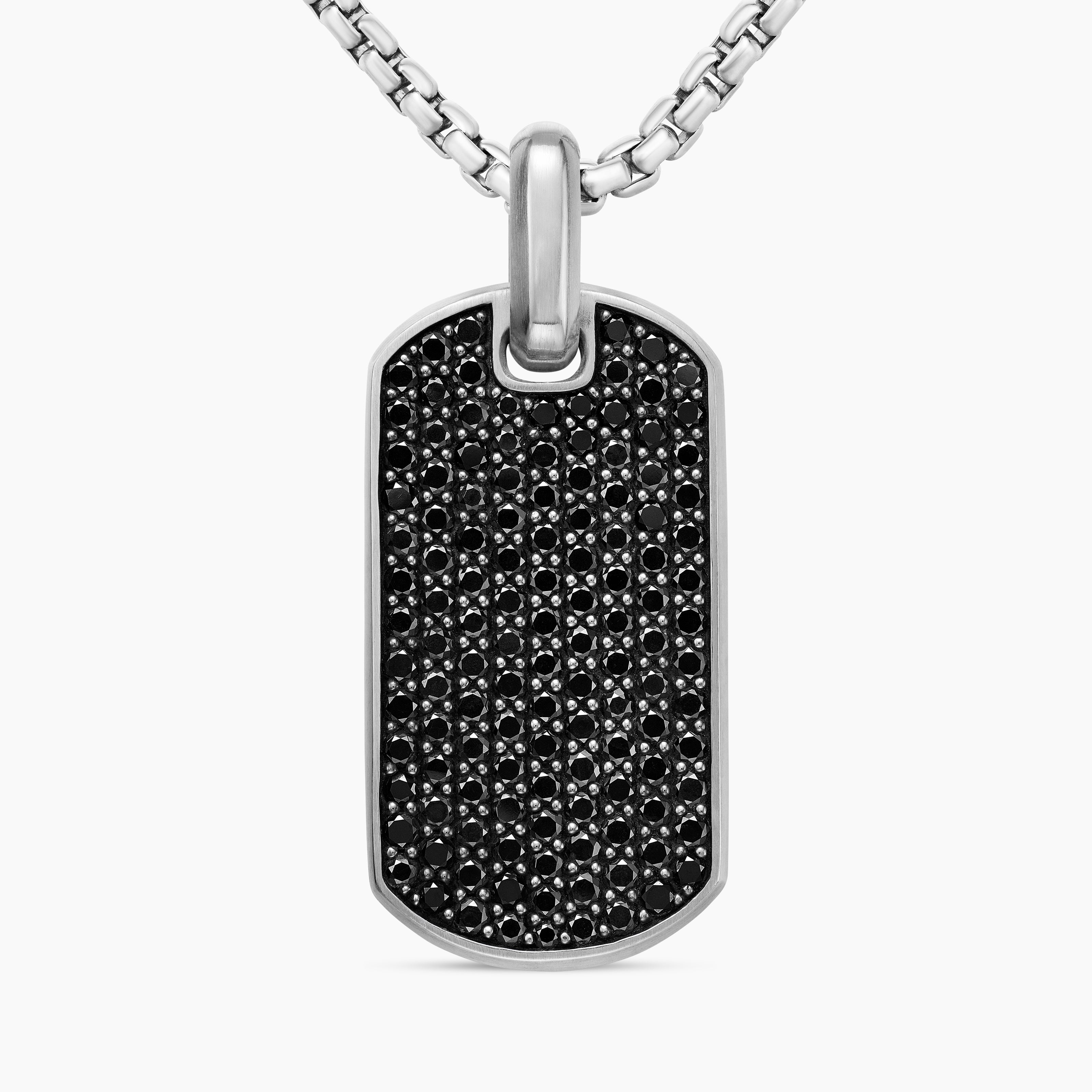 Mens Chevron Tag in Sterling Silver with Black Diamonds, 35mm