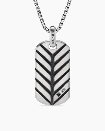 Chevron Tag in Sterling Silver with Rainbow Pavé, 35mm