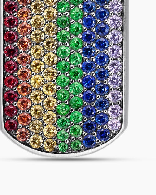 Mens Chevron Tag in Sterling Silver with Rainbow Pavé, 35mm