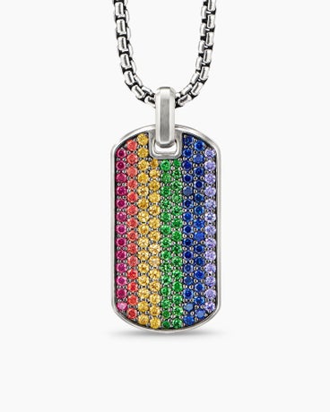 Chevron Tag in Sterling Silver with Rainbow Pavé, 35mm