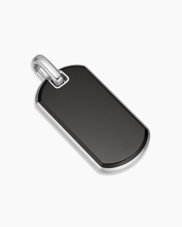 Chevron Tag in Sterling Silver with Black Onyx, 35mm