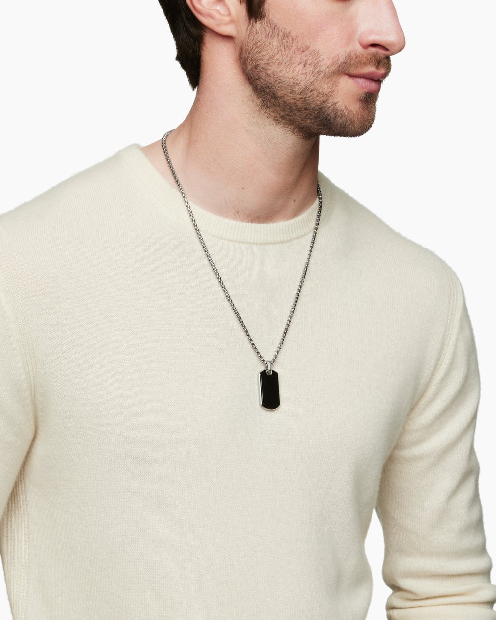 Médaille Chevron en argent sterling avec onyx noir, 35 mm hommes