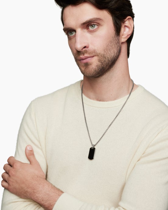 Chevron Tag in Sterling Silver with Black Onyx, 35mm