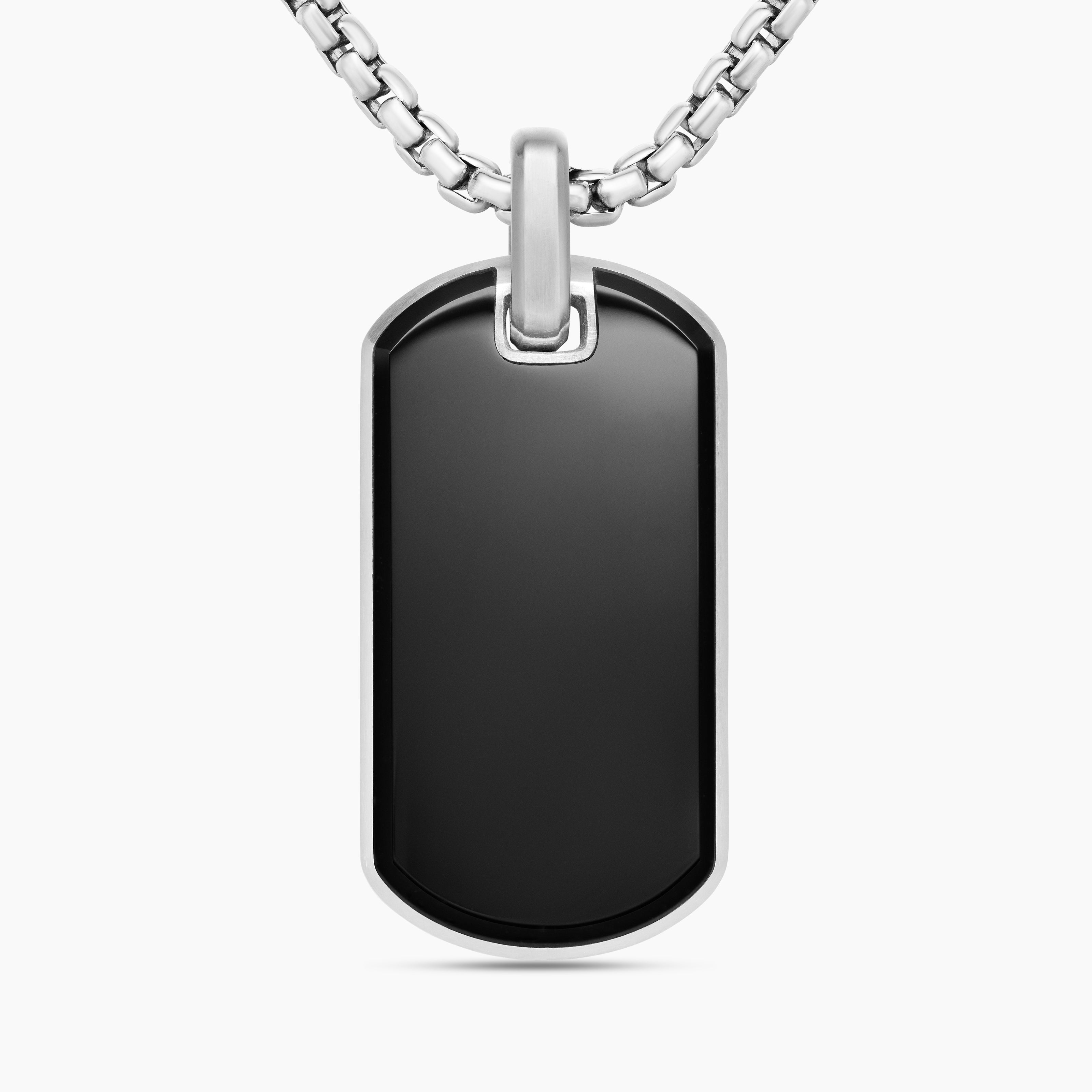 Mens Chevron Tag in Sterling Silver with Black Onyx, 35mm