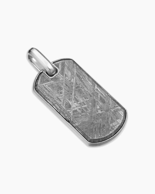 Mens Chevron Tag in Sterling Silver with Meteorite, 35mm