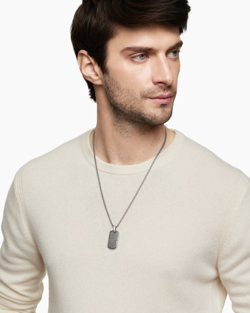 Mens Chevron Tag in Sterling Silver with Meteorite, 35mm