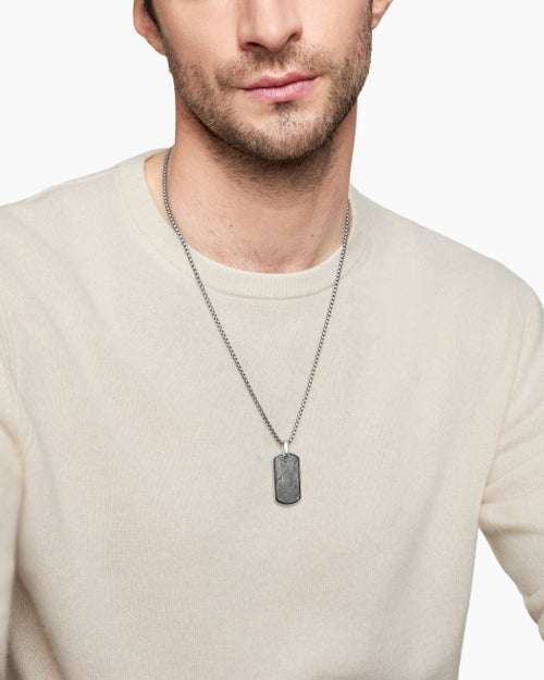 Mens Chevron Tag in Sterling Silver with Meteorite, 35mm