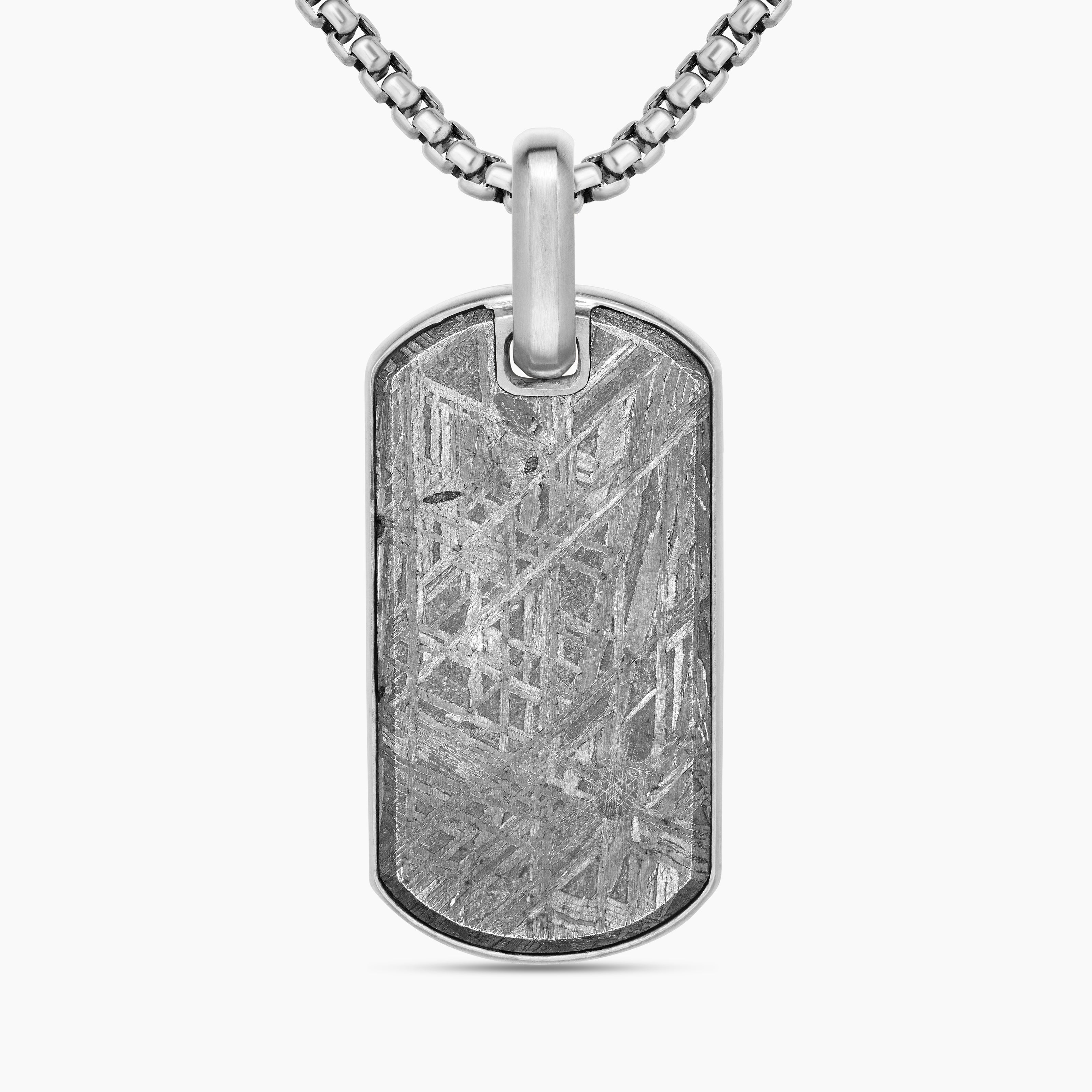 Mens Chevron Tag in Sterling Silver with Meteorite, 35mm