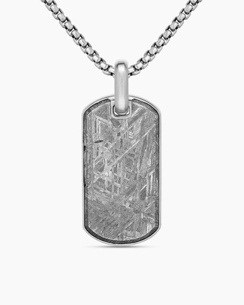 Mens Chevron Tag in Sterling Silver with Meteorite, 35mm