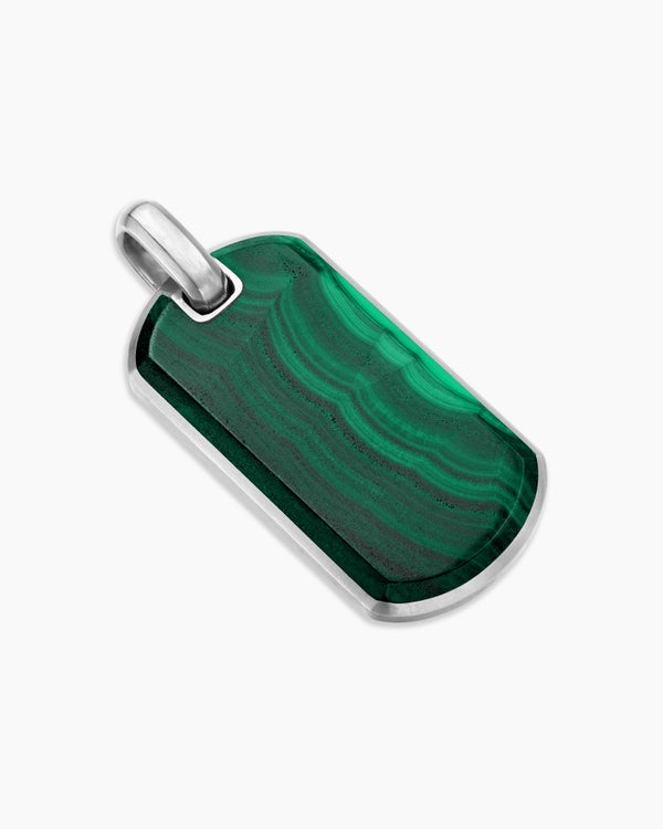 Chevron Tag in Sterling Silver with Malachite, 35mm