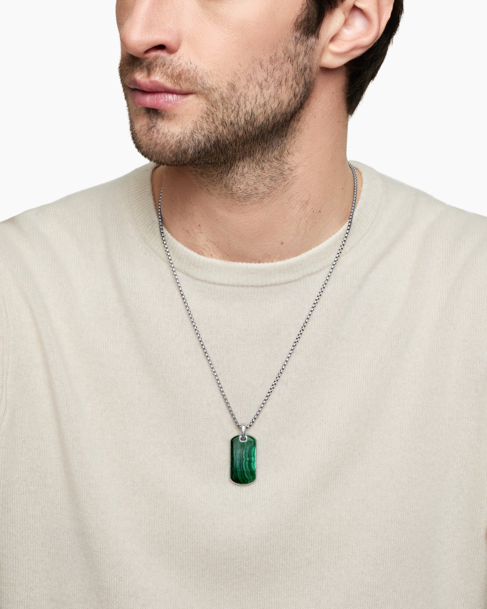 Médaille Chevron en argent massif avec malachite, 35 mm homme