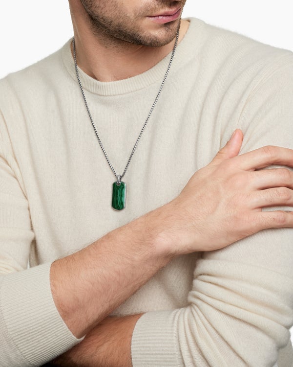 Chevron Tag in Sterling Silver with Malachite, 35mm