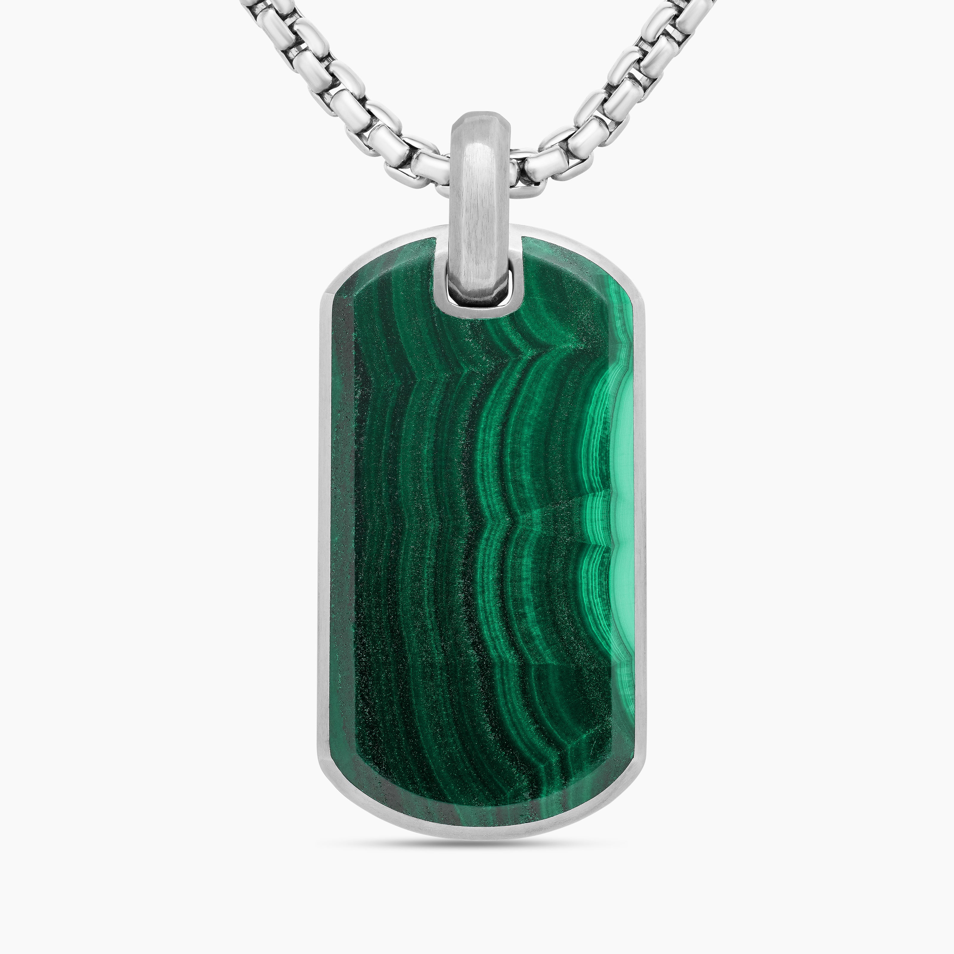 M&eacute;daille Chevron en argent massif avec malachite, 35 mm homme 