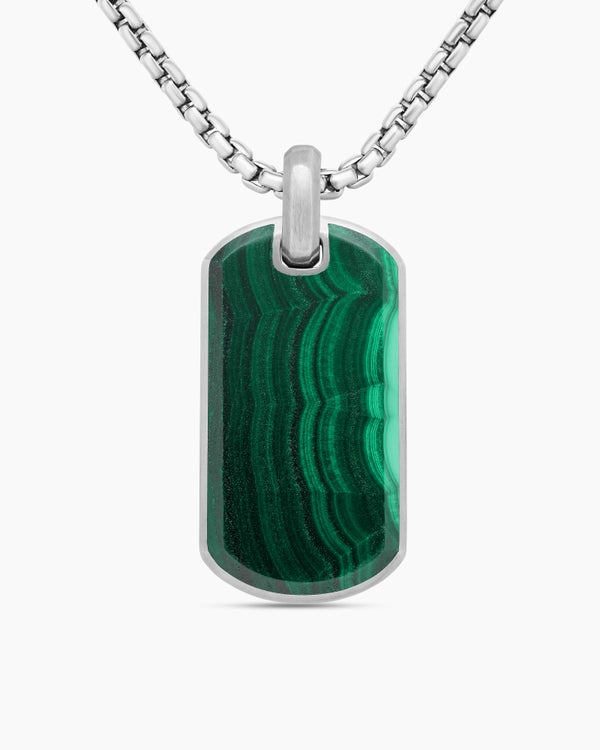 Chevron Tag in Sterling Silver with Malachite, 35mm